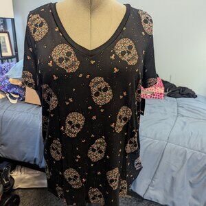 Torrid Super Soft V-Neck Tee, colorful flower skulls